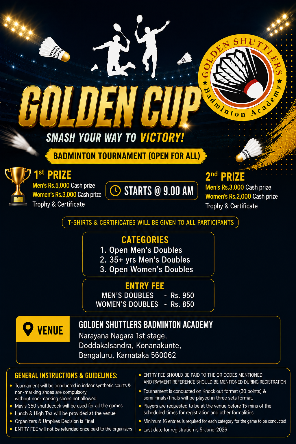 Golden Cup Badminton Tournament poster