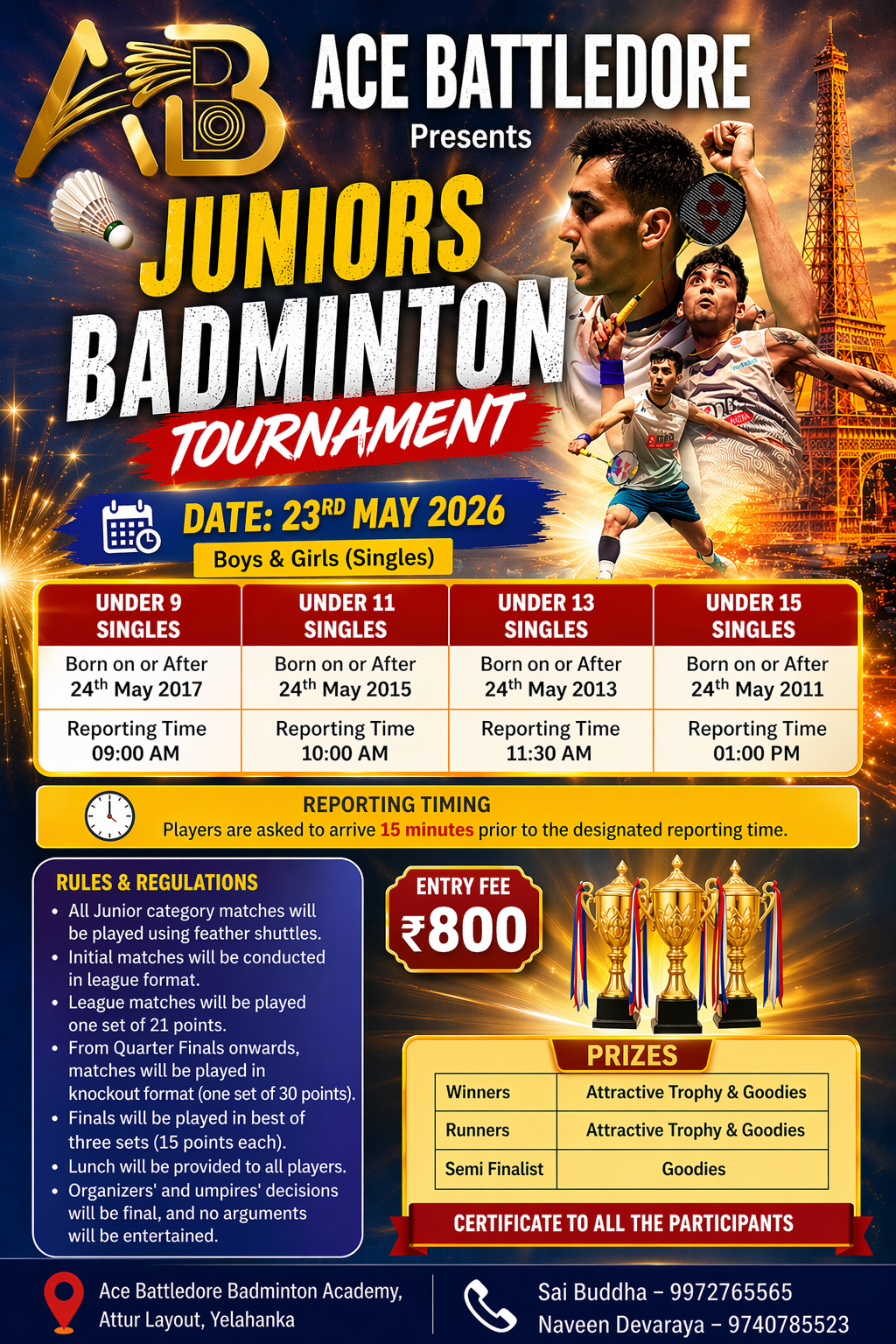 Ace Battledore Juniors Badminton Tournament poster