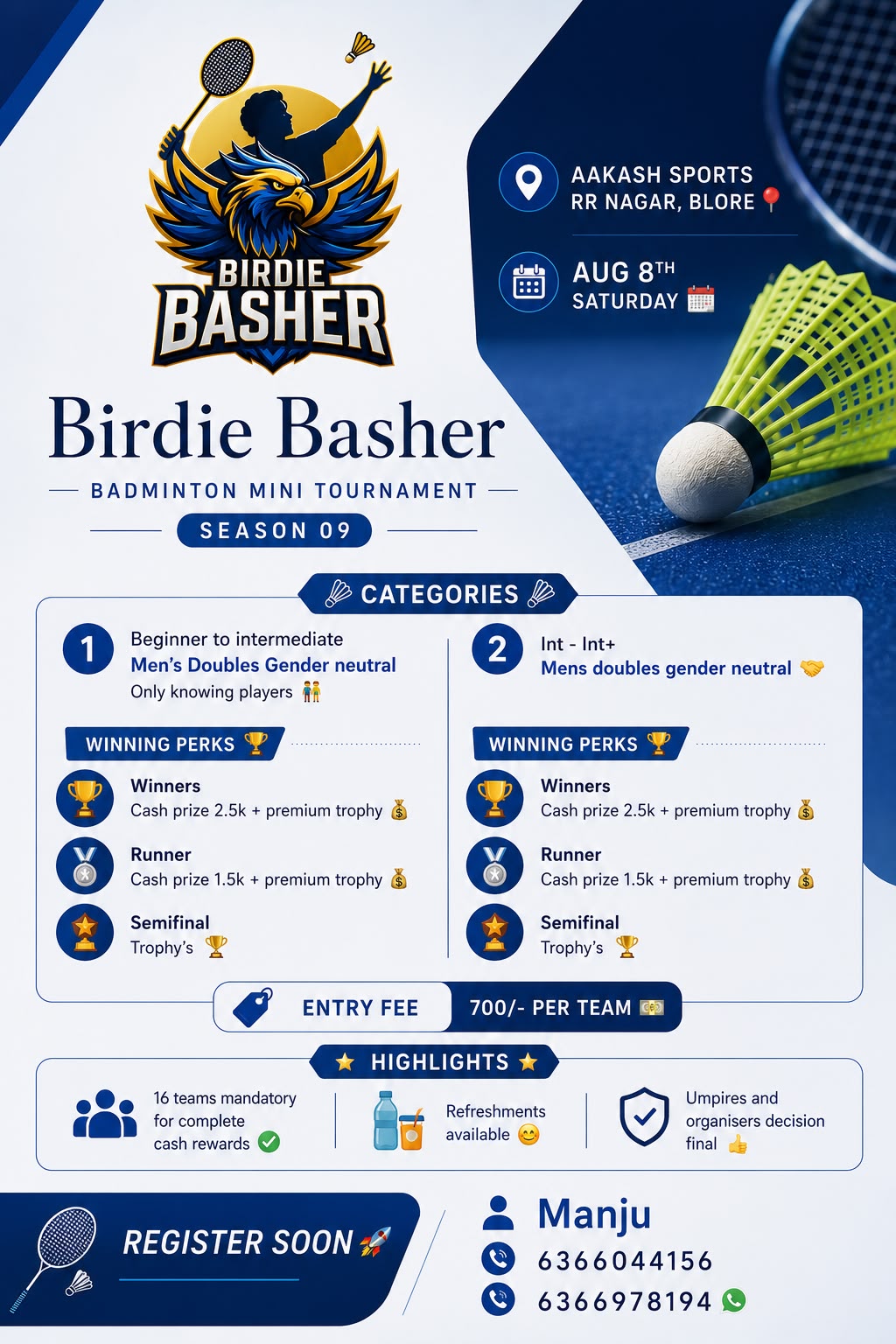 Birdie Basher - Badminton Mini Tournament Season 09 poster