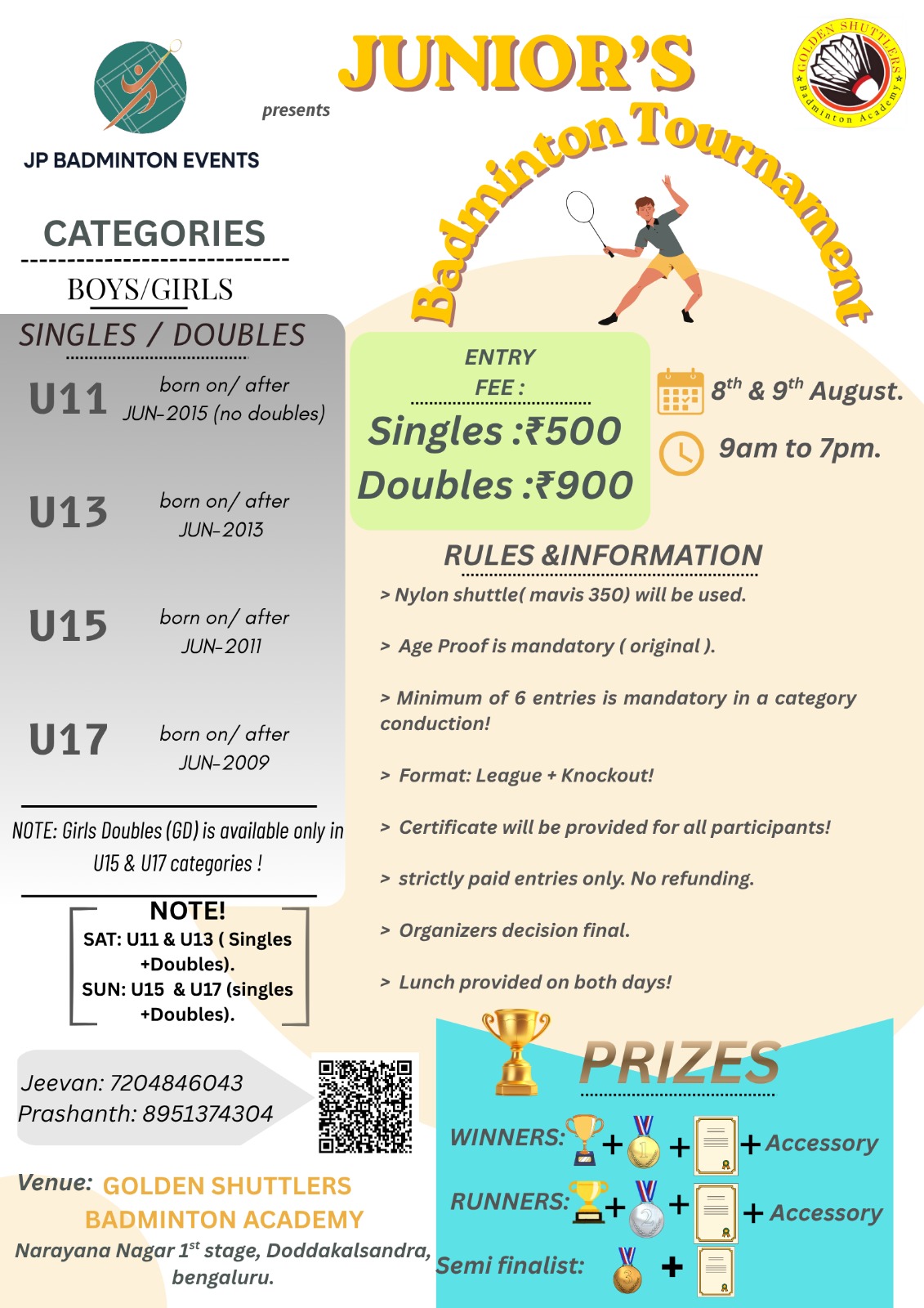 Junior's Badminton Tournament poster
