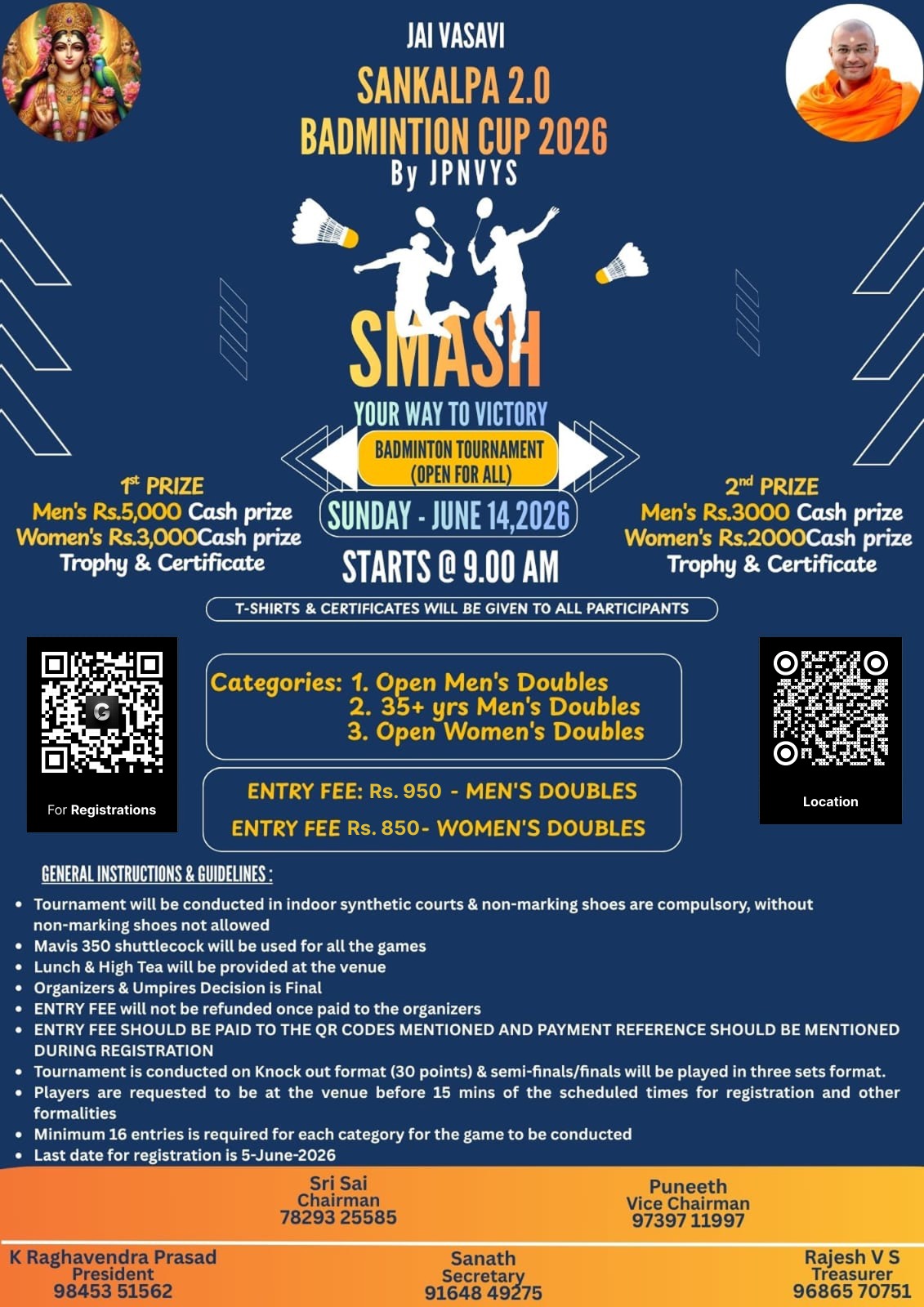 Sankalpa 2.0 Badminton Cup 2026 poster