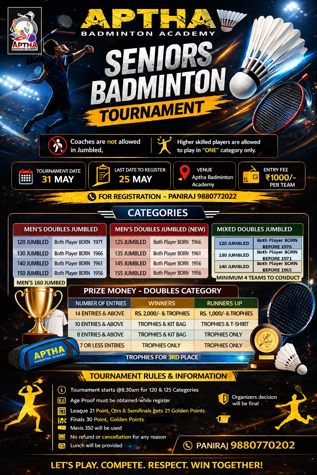 Aptha Badminton Academy Seniors Tournament poster